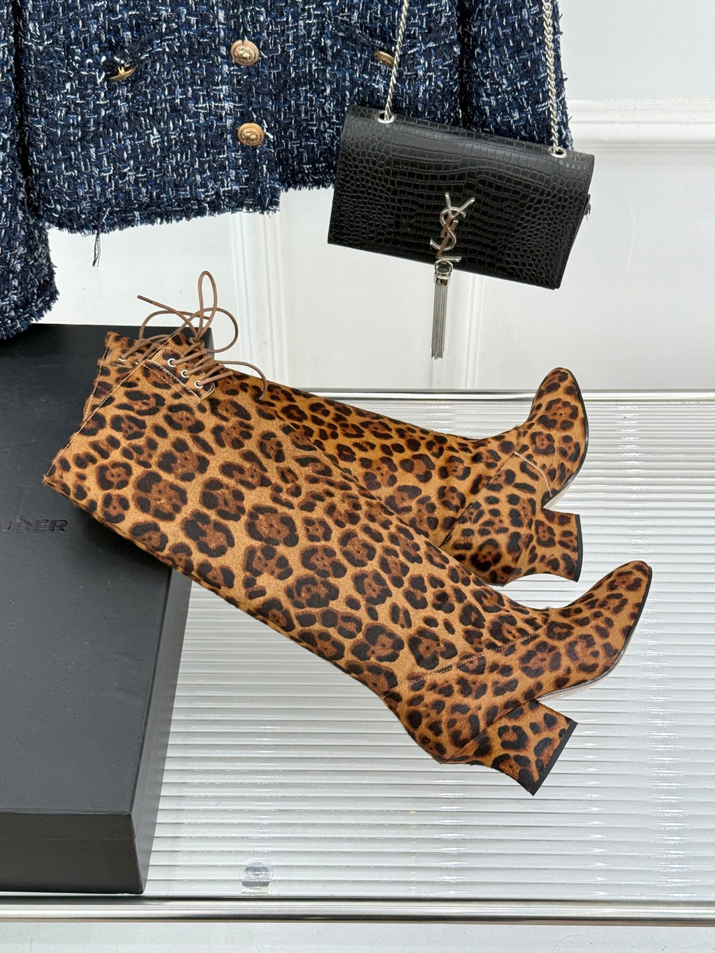 Jil Sander Lace-Up Block-Heel Boots (Leopard Print)