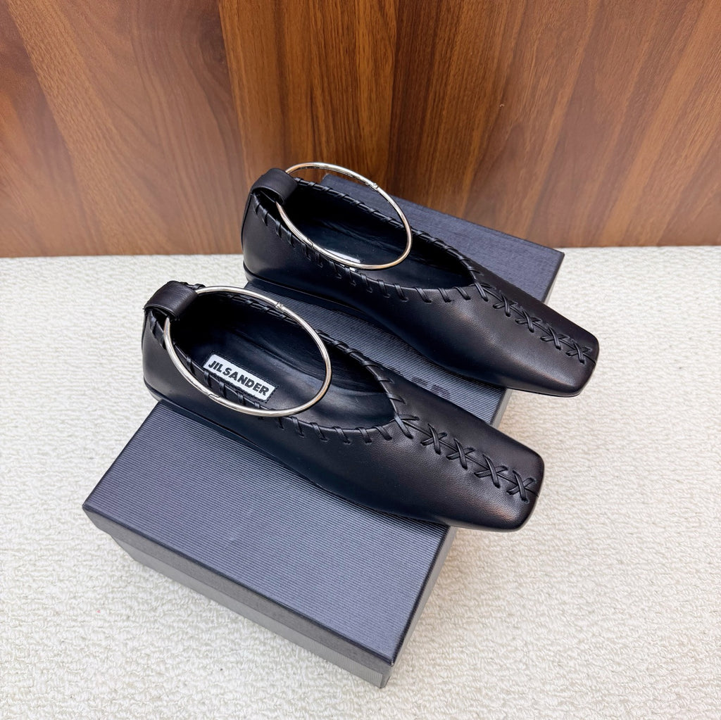 Jil Sander Classic Metallic Ring Ballet Flats (Black)