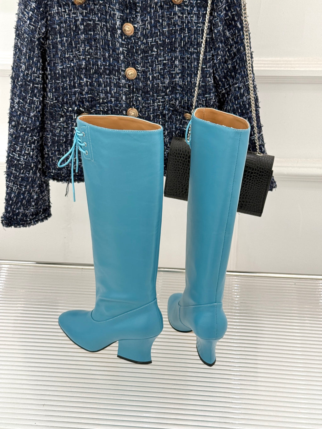 Jil Sander Lace-Up Block-Heel Boots (Blue)