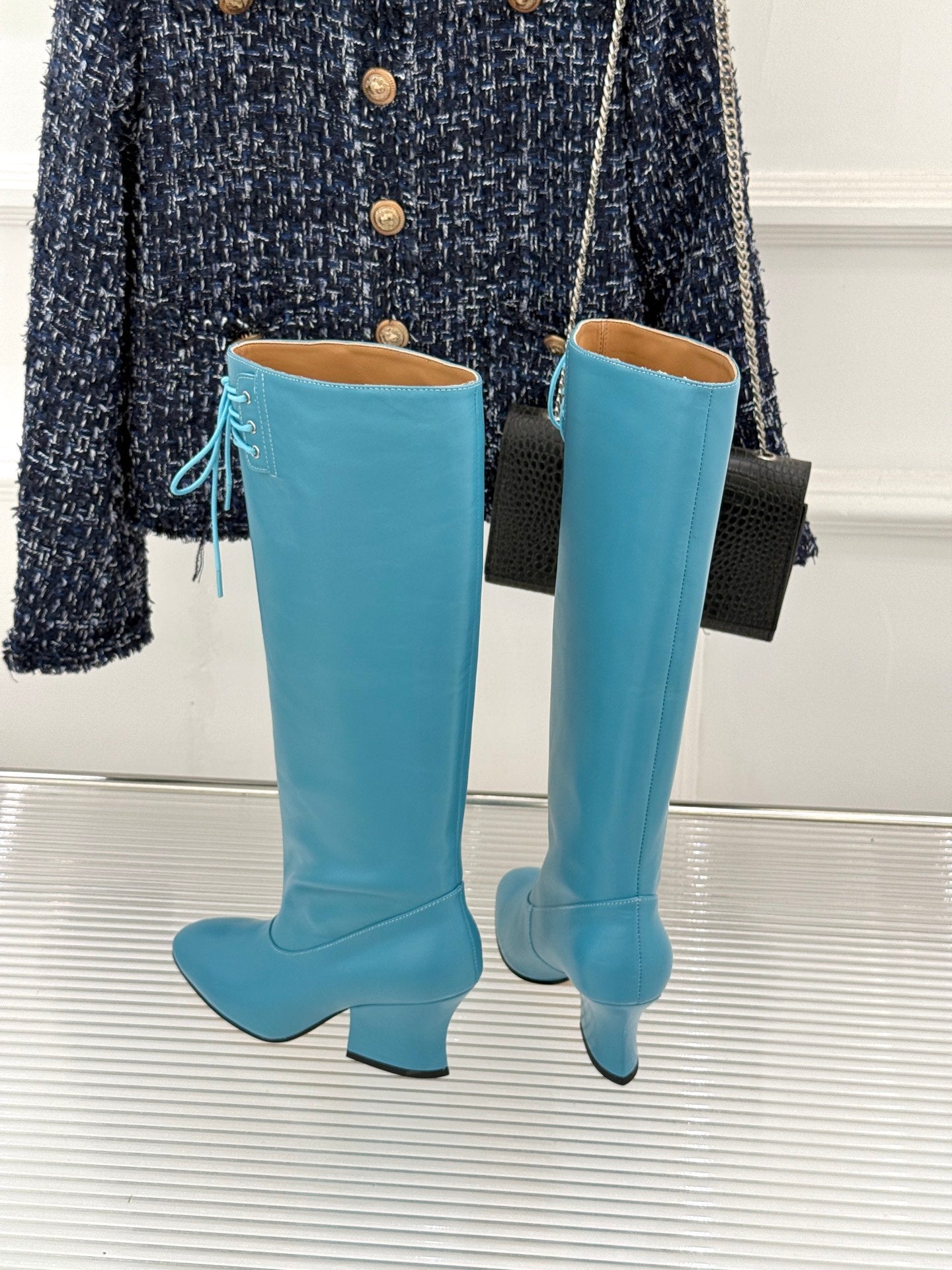 Jil Sander Lace-Up Block-Heel Boots (Blue)