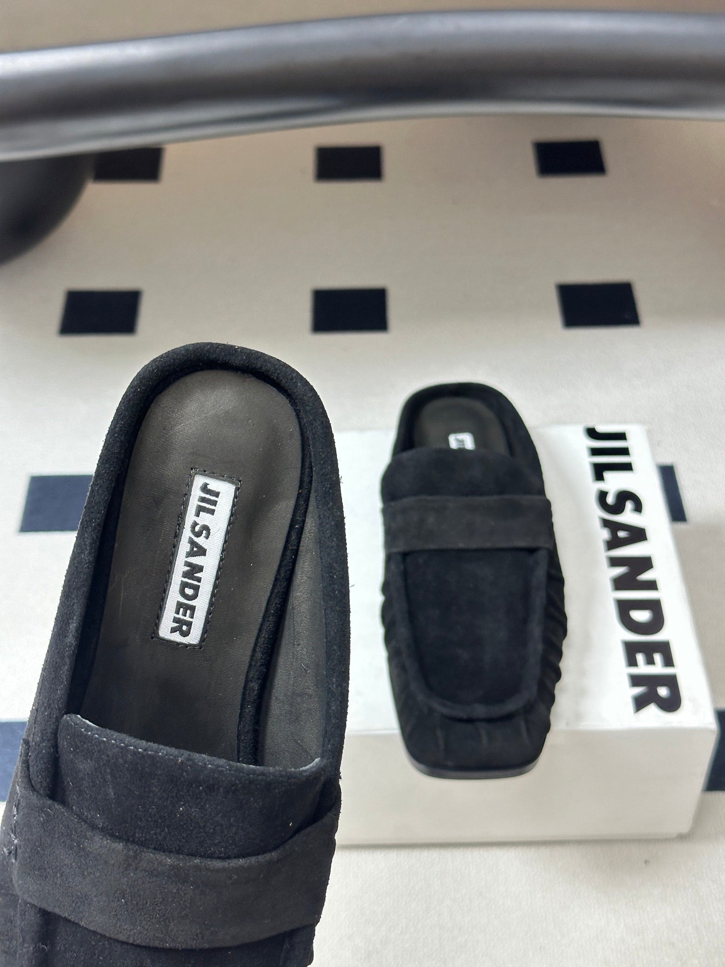 JIL SANDER Square-Toe Pleated Leather Mules (Grey)