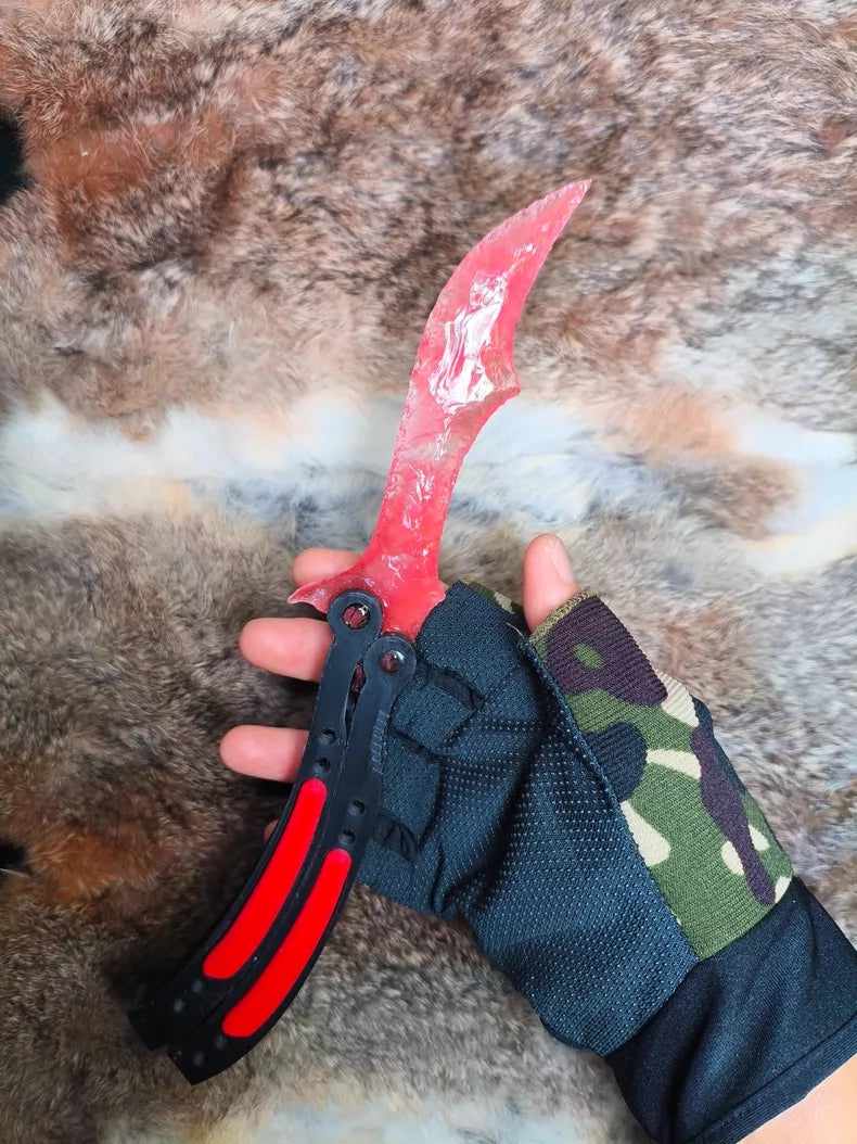 Knapped stone knife, CS:GO butterfly knife, red smelted stone blade with red gradient.