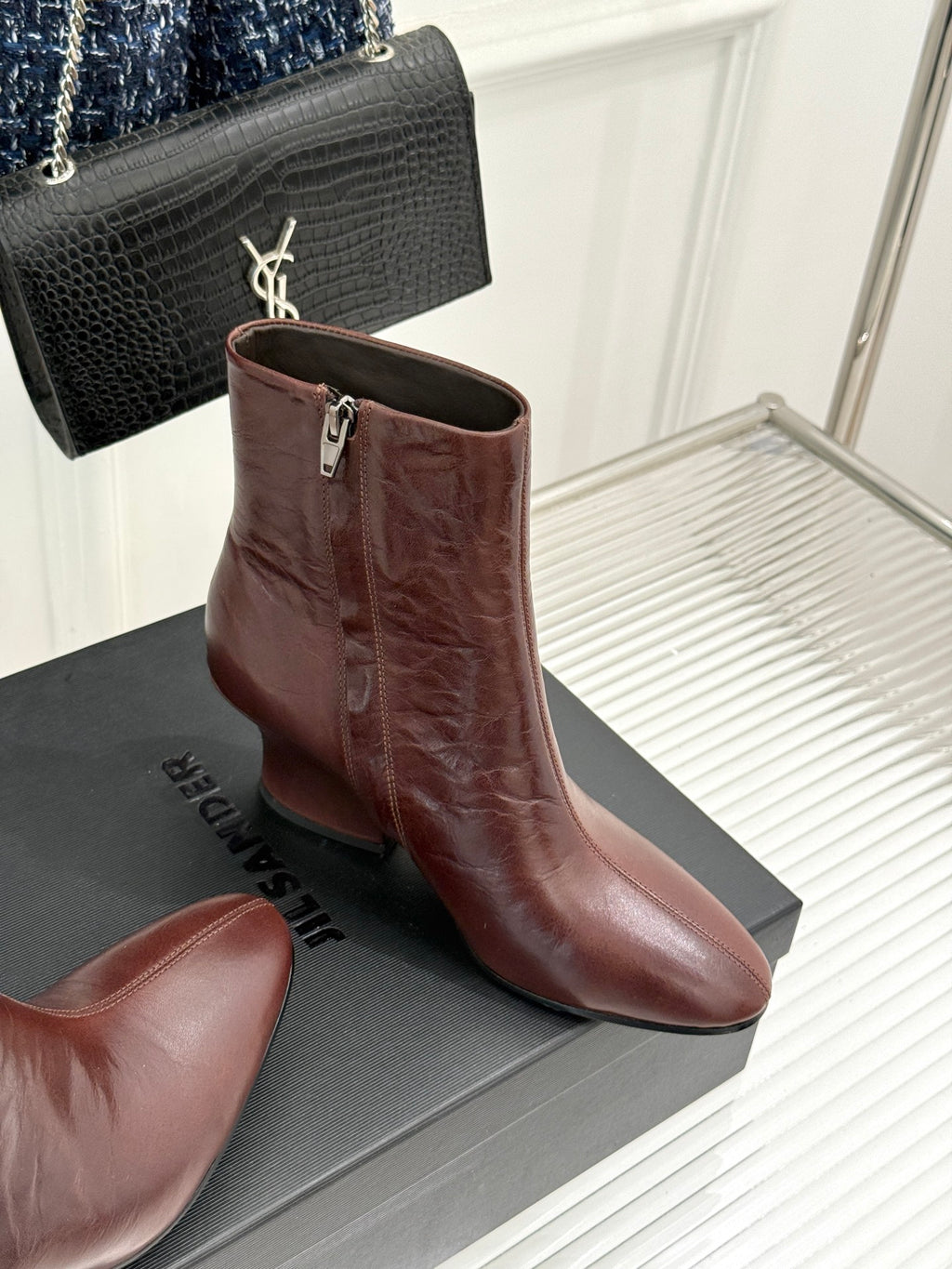 Jil Sander Lace-up Block-Heel Ankle Boots (Brown)
