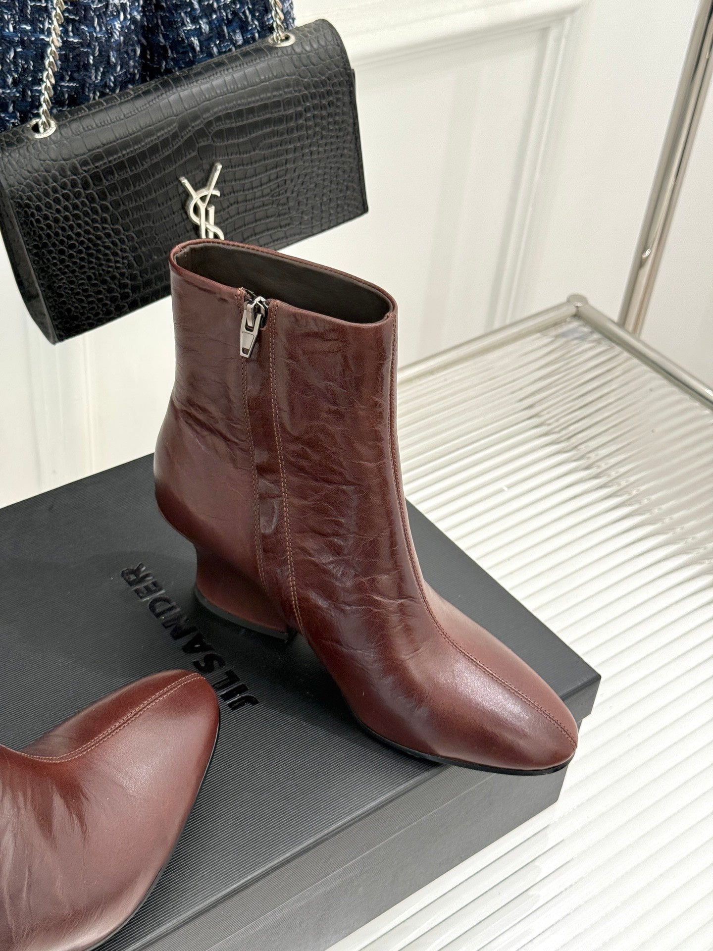Jil Sander Lace-up Block-Heel Ankle Boots (Brown)