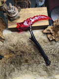 Hand-knapped stone knife: "Blood-Red Sickle" series—a highly complex, uniquely shaped "Crimson Flame" treasure blade.