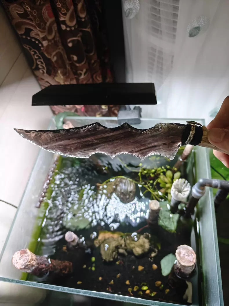 Knapped stone knife, obsidian crystal knife, flame-style stone blade, obsidian blade, obsidian "dragon-glass" treasure knife.
