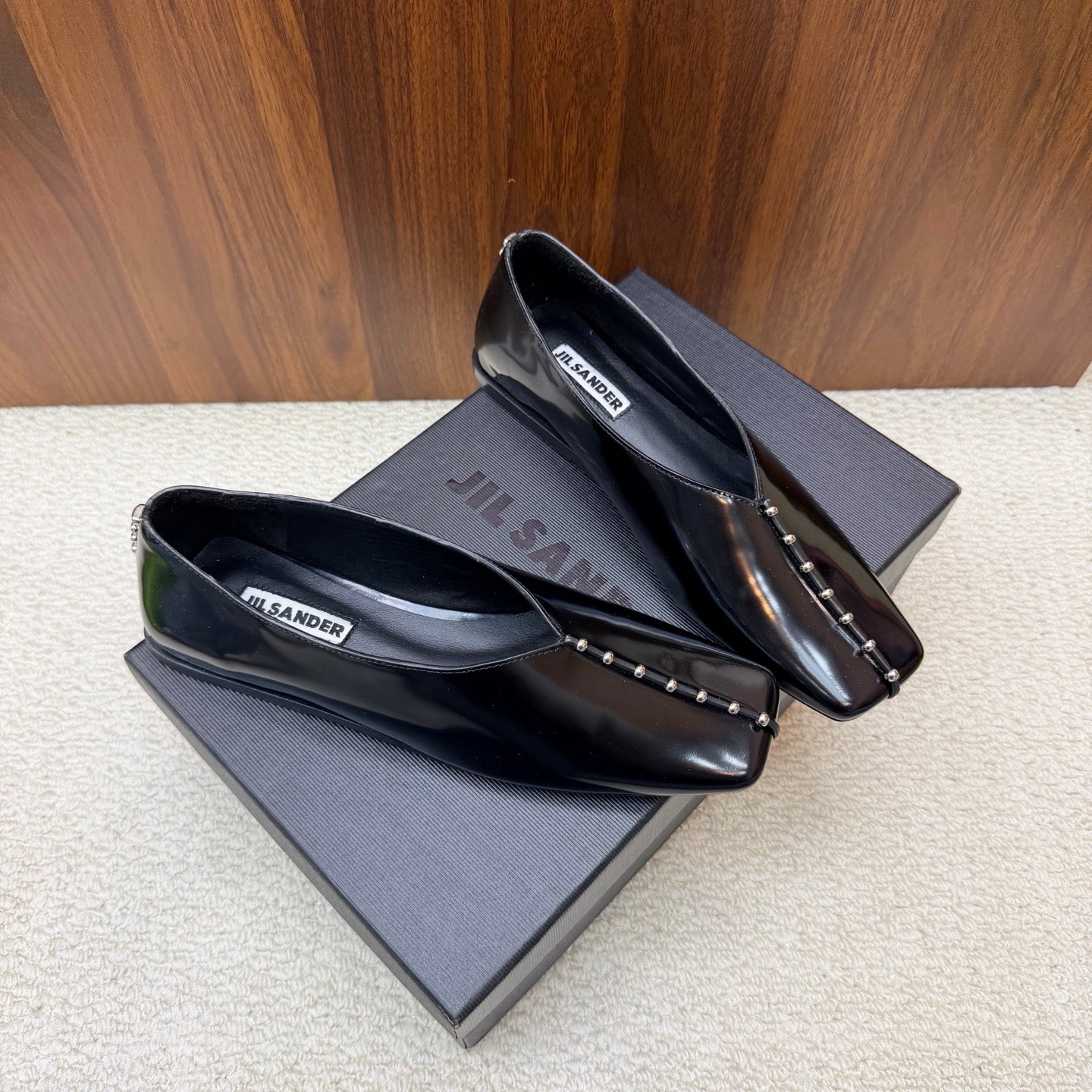 Jil Sander Stud-Embellished Leather Ballet Flats (Black)