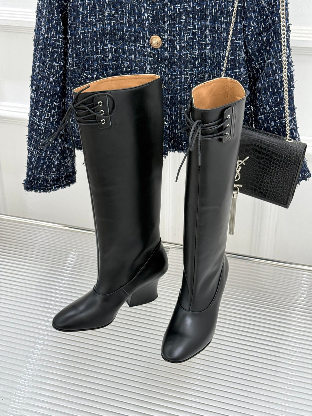 Jil Sander Lace-Up Block-Heel Boots (Black)