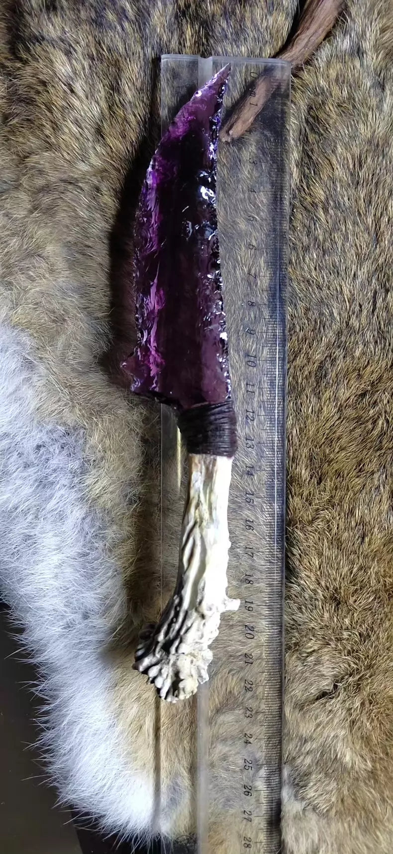 Flaked stone knife, premium hunting knife, "Purple Phantom," "Deadly Violet," Dragon Crystal series, Dragon Crystal dagger, hunting knife.