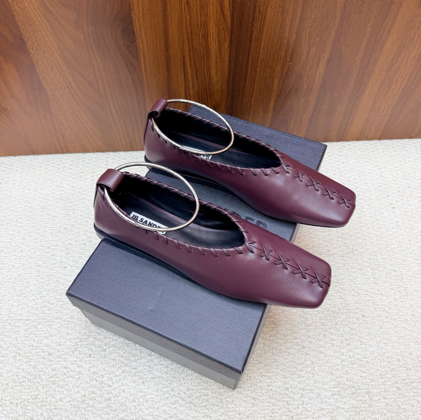 Jil Sander Classic Metallic Ring Ballet Flats (Red)