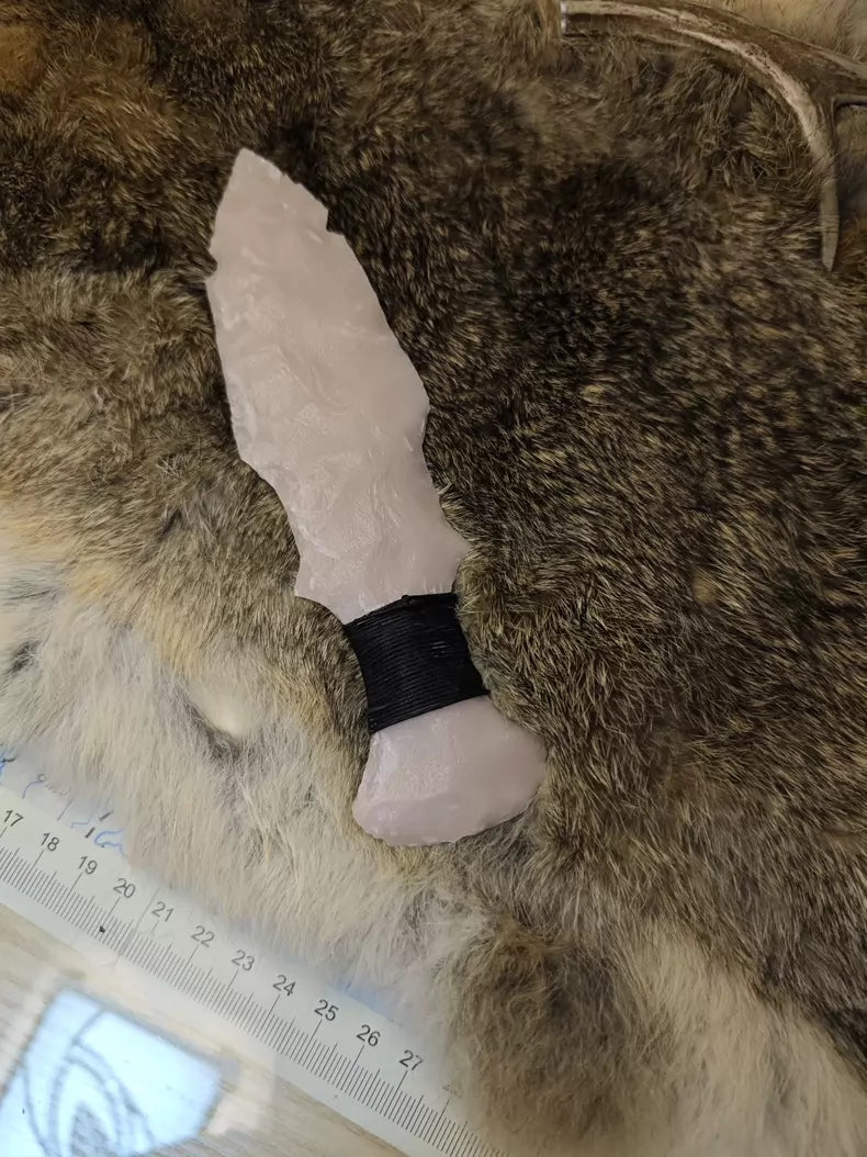A masterpiece of a knapped stone knife! A glow-in-the-dark Danish-style dagger—it actually glows! Crafted from luminous blue stone material; a single-piece knife from the glow-in-the-dark series.