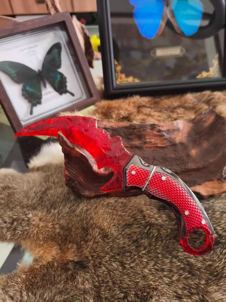 Delta Red Owl Karambit – Red Glaze – One-Piece Stone-Finish Construction