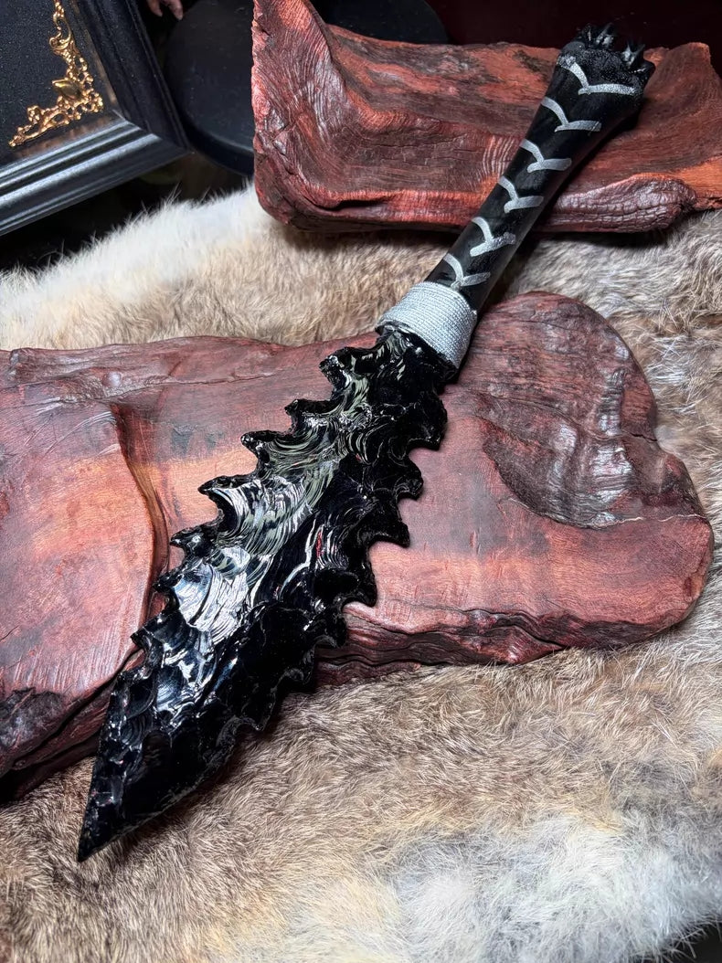 Knapped Stone Tool: Obsidian Blade / "Dragon-Glass" Blade — Obsidian "Dark Series": *Sea Beast*