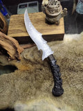 Chipped stone knife, silvery-white cat's-eye, silvery-white gemstone, flame-shaped stone blade, obsidian blade, obsidian "dragon-glass" treasure blade, "Ceremonial White Dragon"