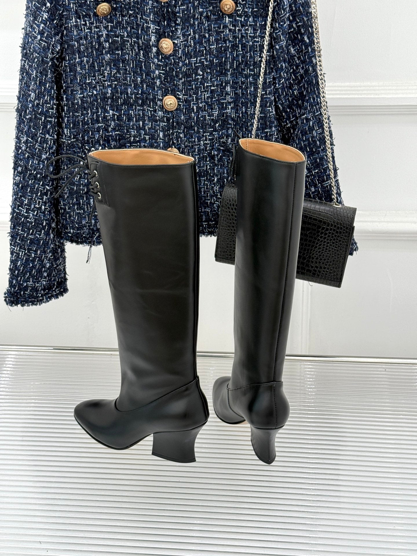 Jil Sander Lace-Up Block-Heel Boots (Black)