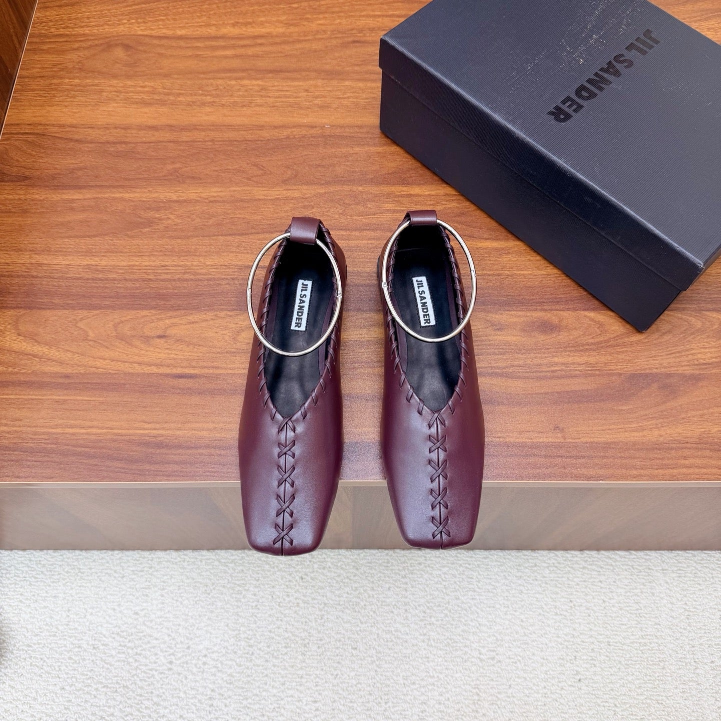 Jil Sander Classic Metallic Ring Ballet Flats (Red)