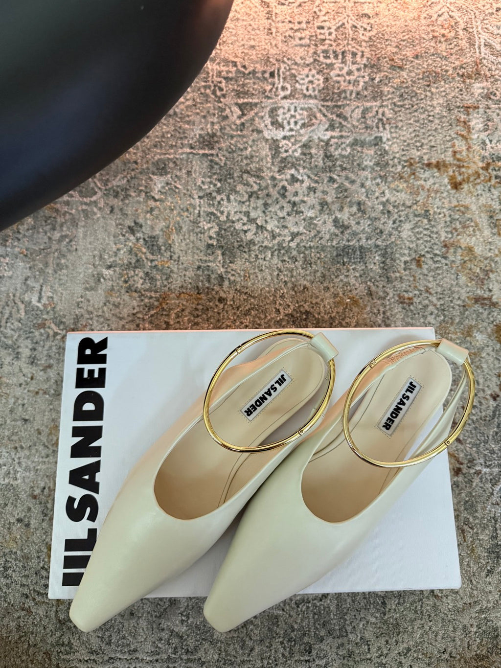 Jil Sander Leather Ballet Flats with Metal Ring (Off-White)