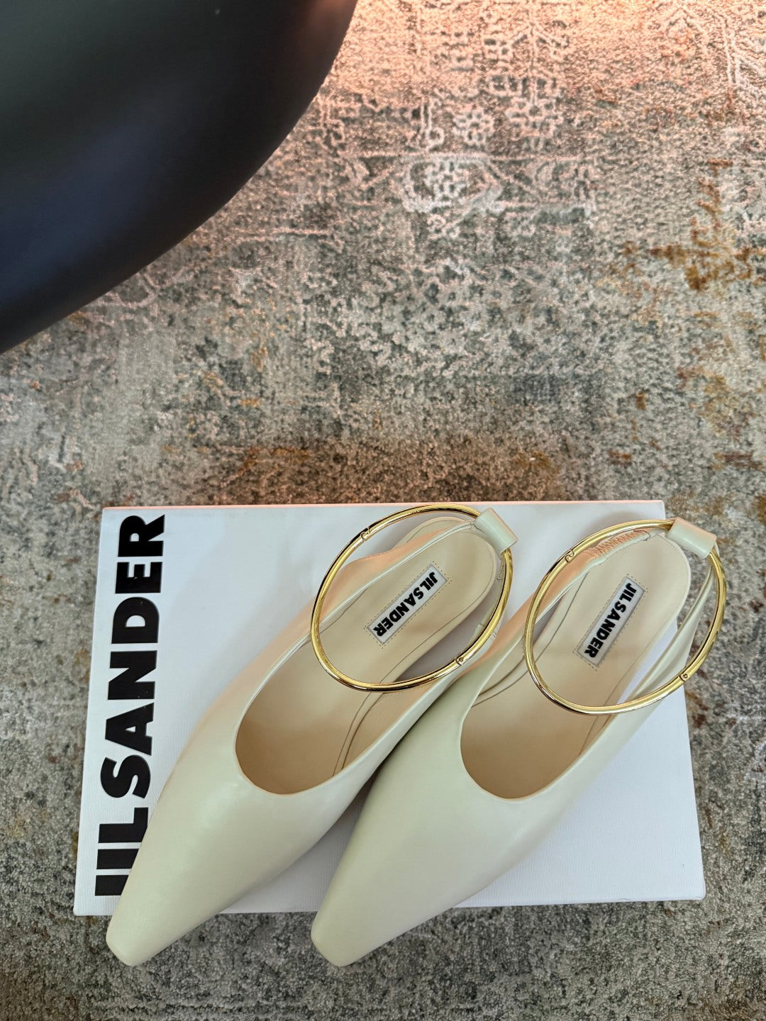 Jil Sander Leather Ballet Flats with Metal Ring (Off-White)