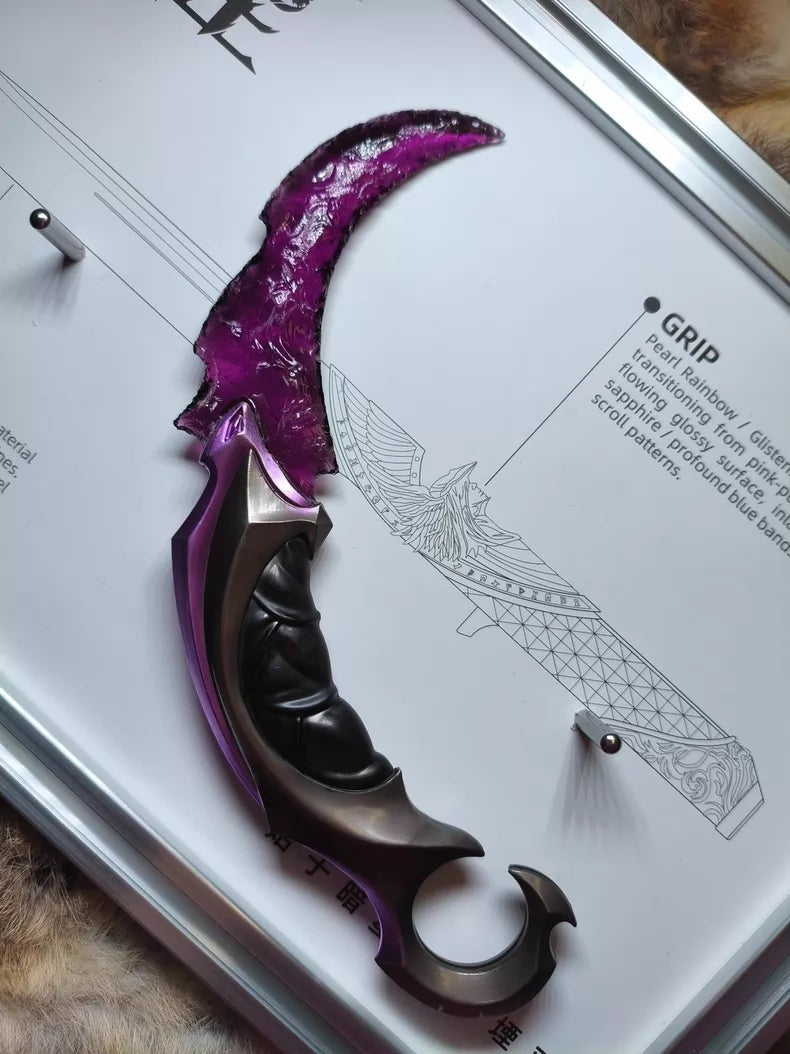 Valorant-inspired "Prism" Karambit – Stone-crafted replica featuring stone-carved blade detailing.