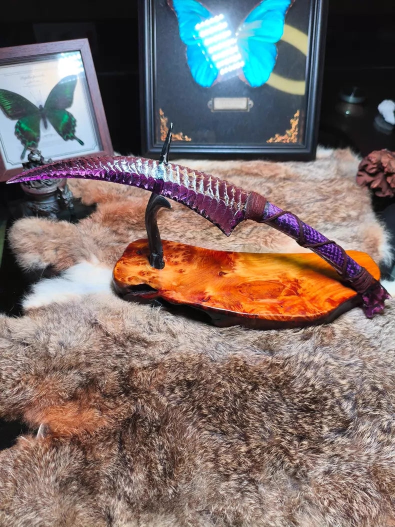 Avatar Na'vi Hunting Knife – Purple Glass-Stone Pressure-Flaked Design – Dragon-Glass Hunting Knife