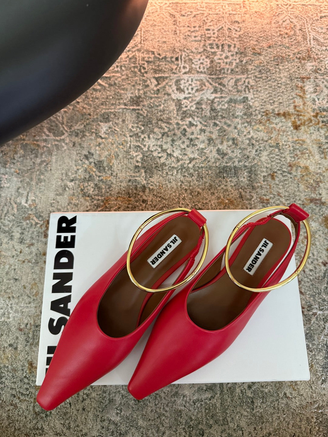 Jil Sander Leather Ballet Flats with Metal Ring (Red)