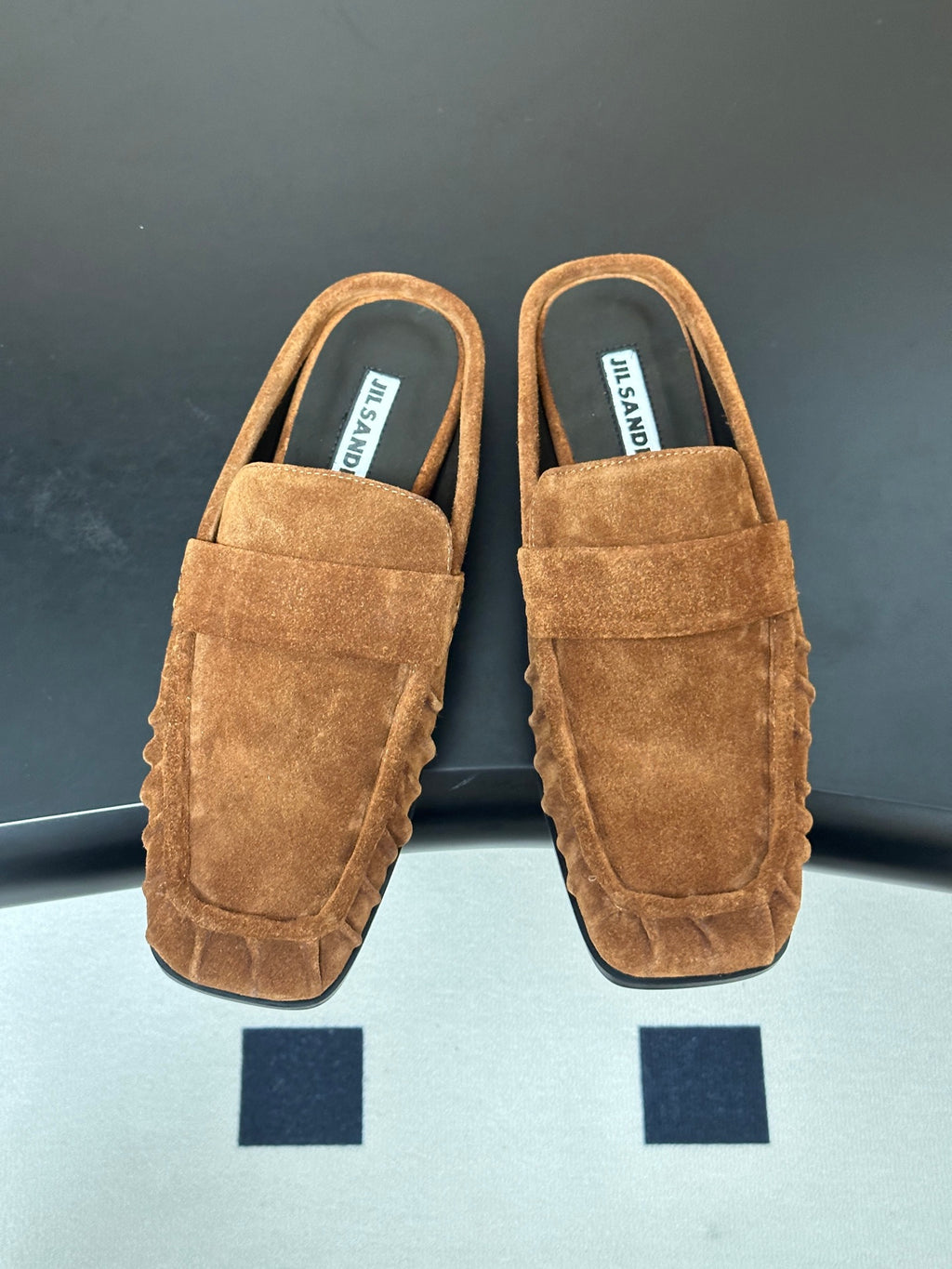 JIL SANDER Square-Toe Pleated Leather Mules (Yellow)