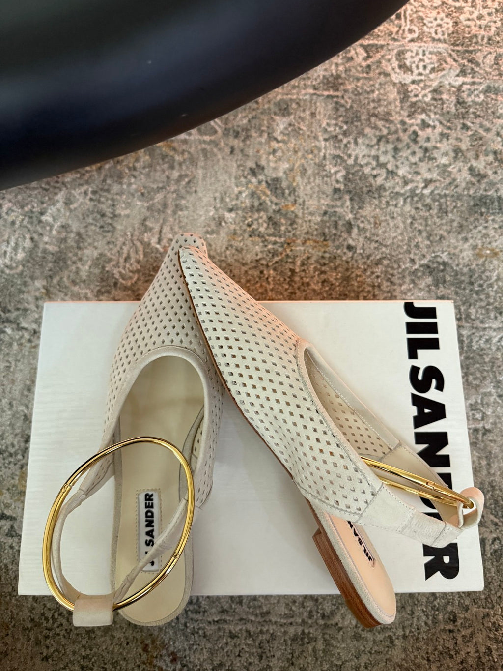 Jil Sander Pointed-Toe Perforated Suede Ballet Flats (Off-White)