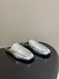 JIL SANDER Square-Toe Pleated Leather Mules (Silver)
