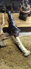 Chipped stone tool, stone knife, stone blade, obsidian knife, fine obsidian knife, hunting knife, primitive hunting knife.