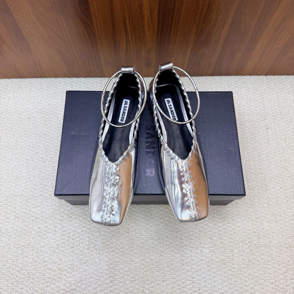 Jil Sander Classic Metallic Ring Ballet Flats (Silver)