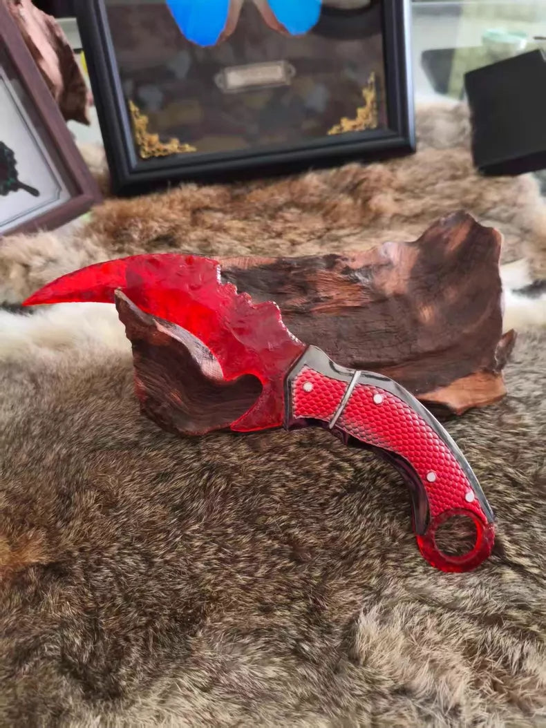 Delta Red Owl Karambit – Red Glaze – One-Piece Stone-Finish Construction