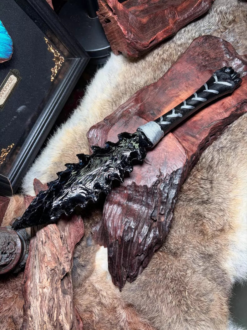 Knapped Stone Tool: Obsidian Blade / "Dragon-Glass" Blade — Obsidian "Dark Series": *Sea Beast*