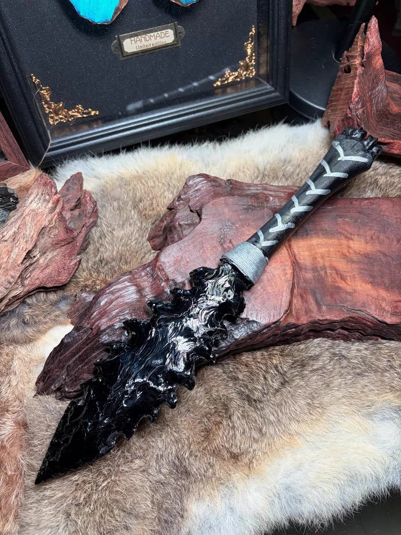 Knapped Stone Tool: Obsidian Blade / "Dragon-Glass" Blade — Obsidian "Dark Series": *Sea Beast*