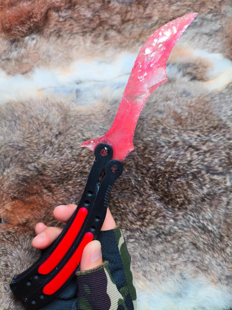 Knapped stone knife, CS:GO butterfly knife, red smelted stone blade with red gradient.