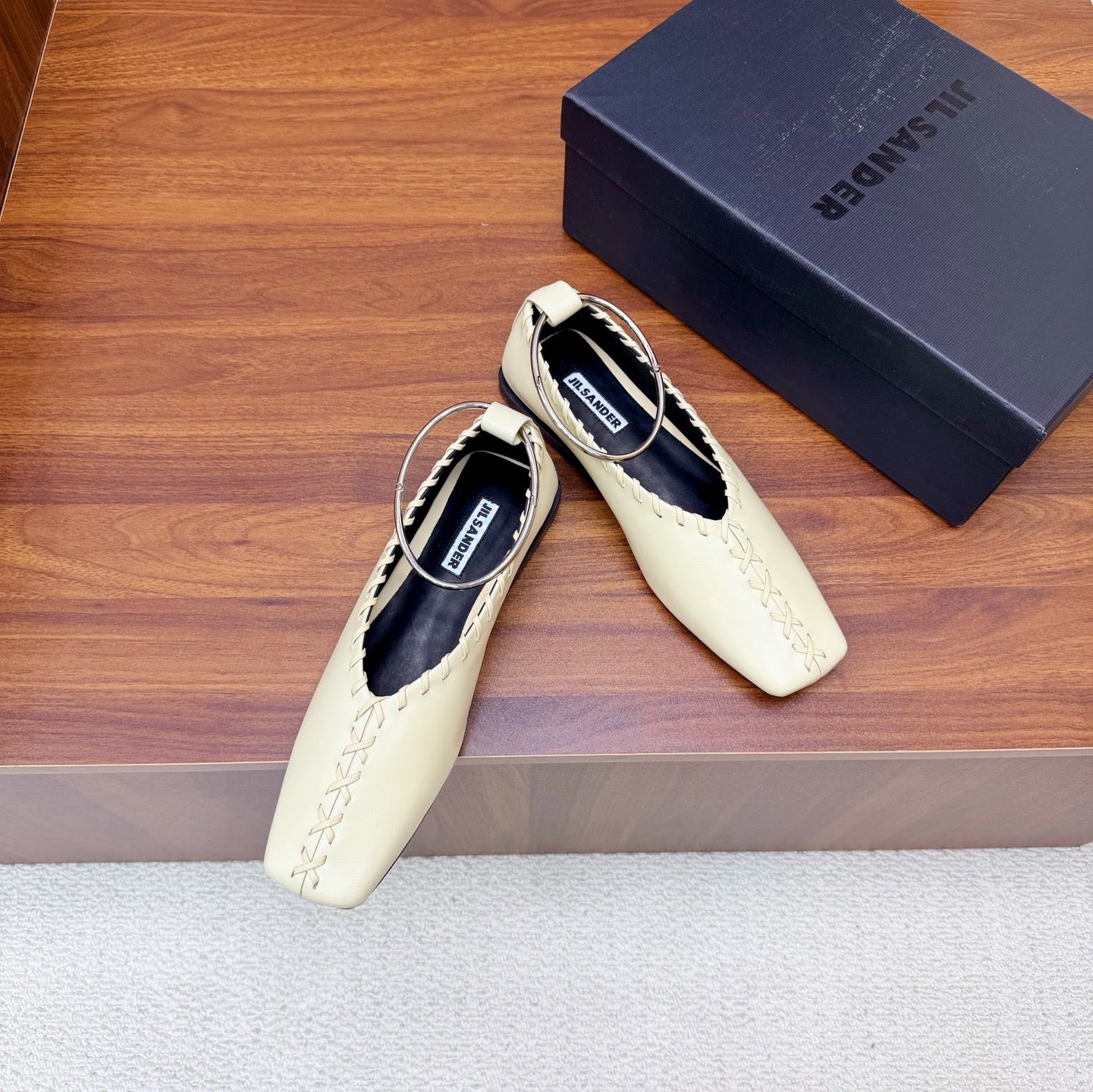 Jil Sander Classic Metallic Ring Ballet Flats (Off-White)