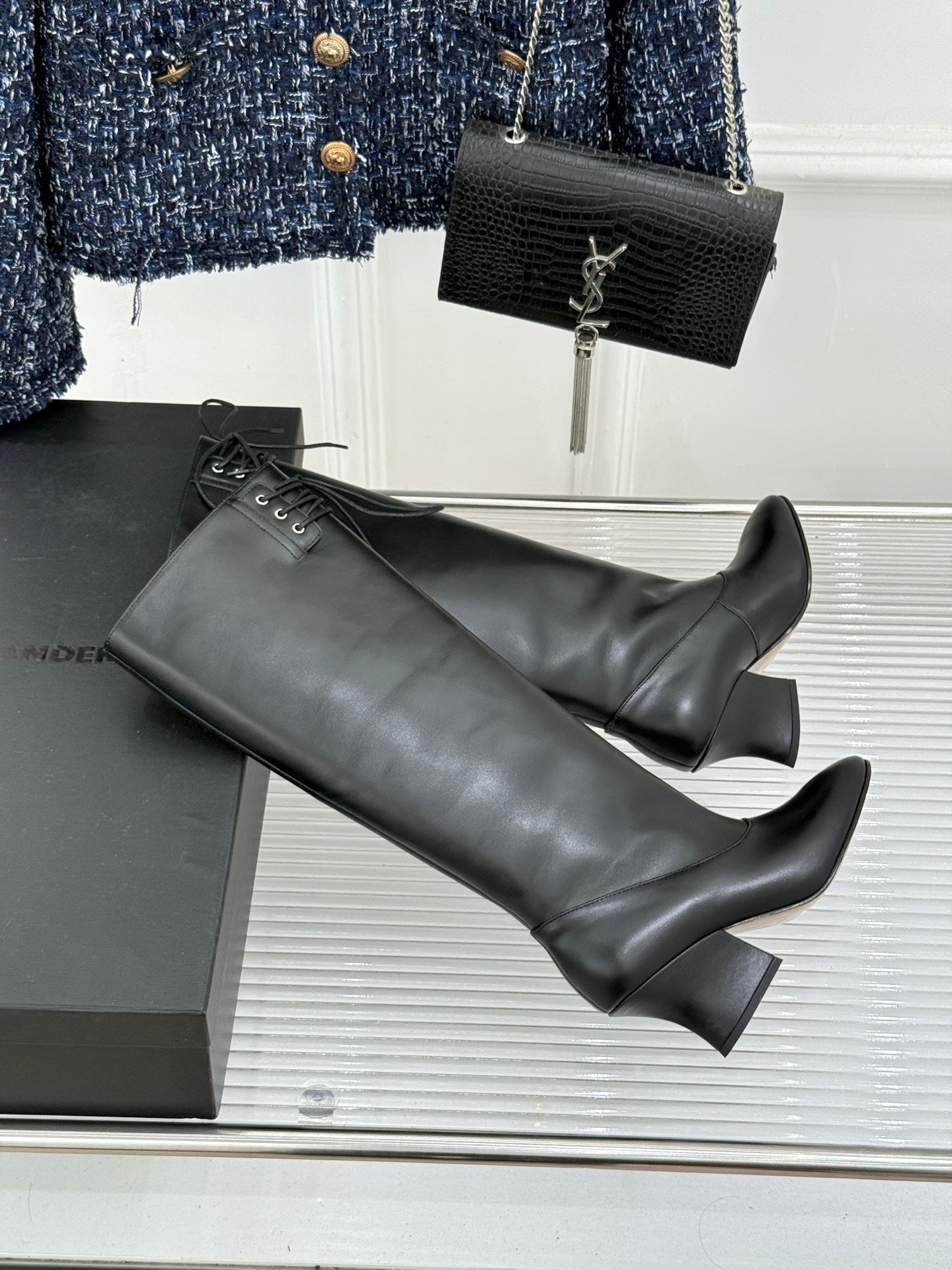 Jil Sander Lace-Up Block-Heel Boots (Black)