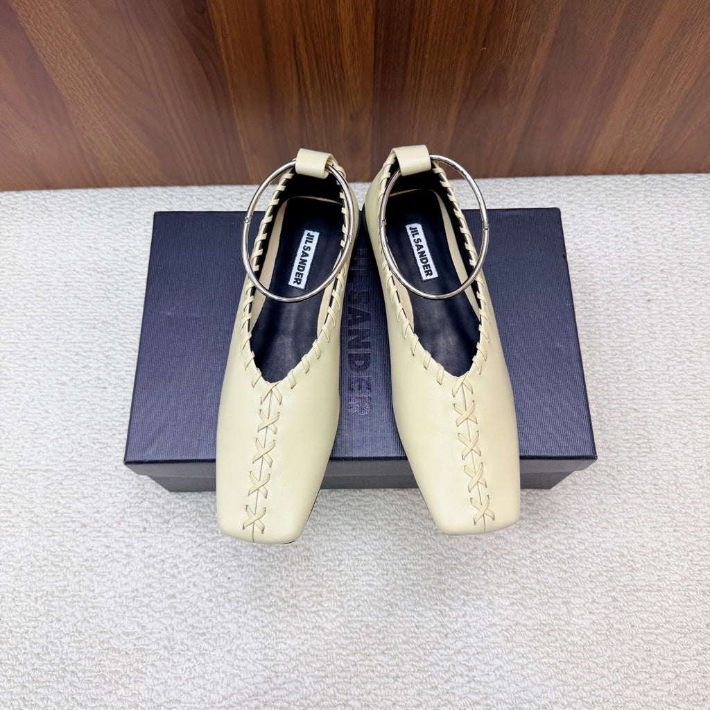 Jil Sander Classic Metallic Ring Ballet Flats (Off-White)