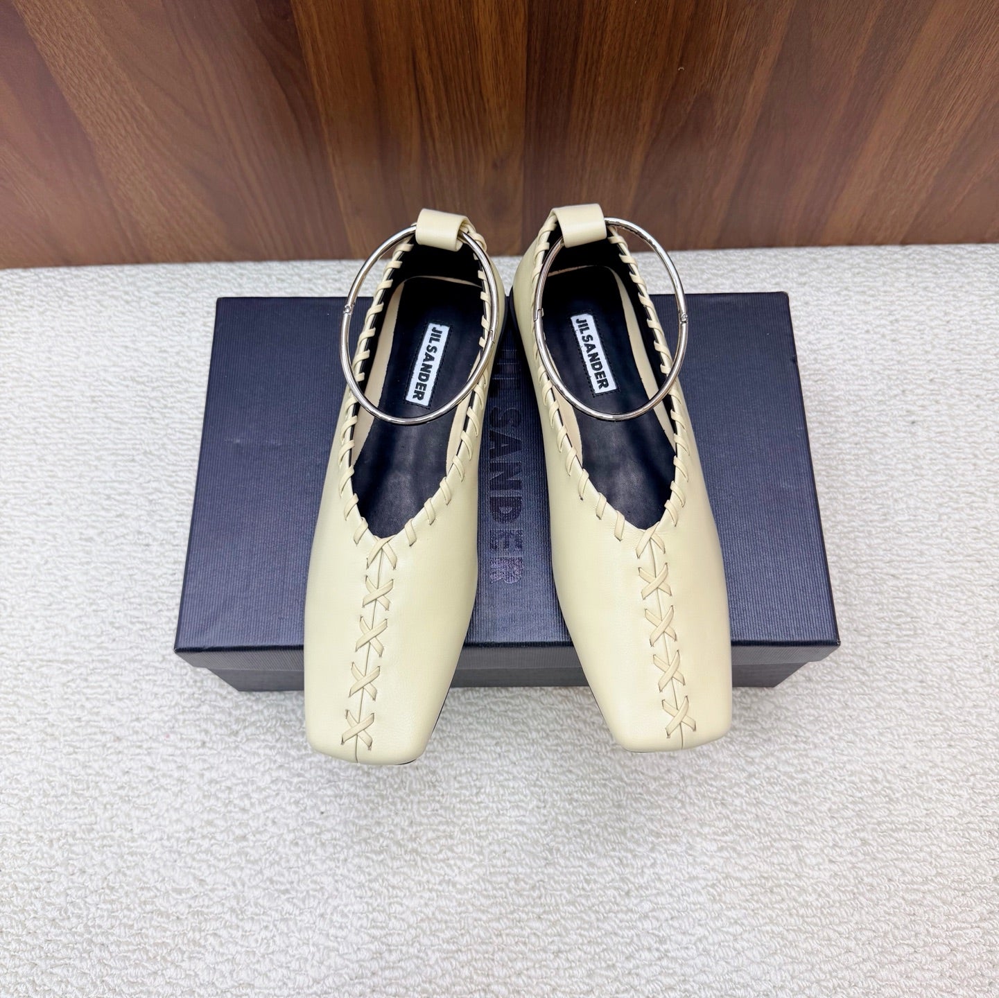 Jil Sander Classic Metallic Ring Ballet Flats (Off-White)
