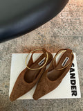Jil Sander Pointed-Toe Perforated Suede Ballet Flats (Brown)