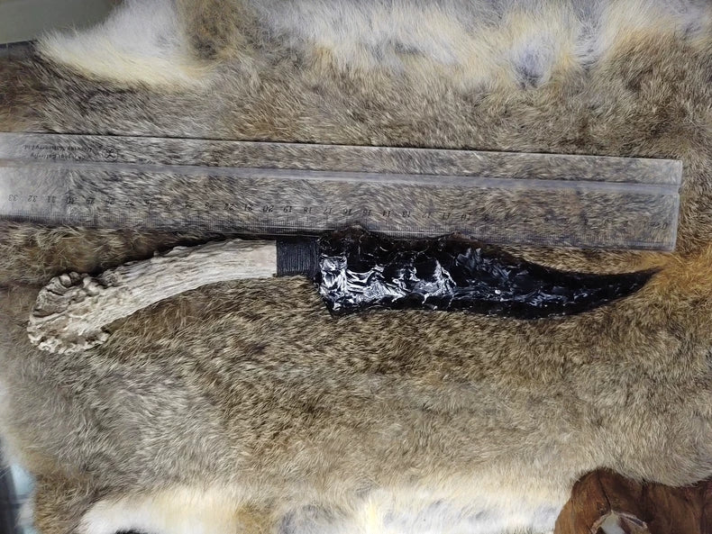 Knapped stone knife, "Flame Blade," obsidian knife, "Dragon-glass" hunting knife, stone-bladed obsidian knife, obsidian "Dragon-glass" blade—"Ice Night Demon"