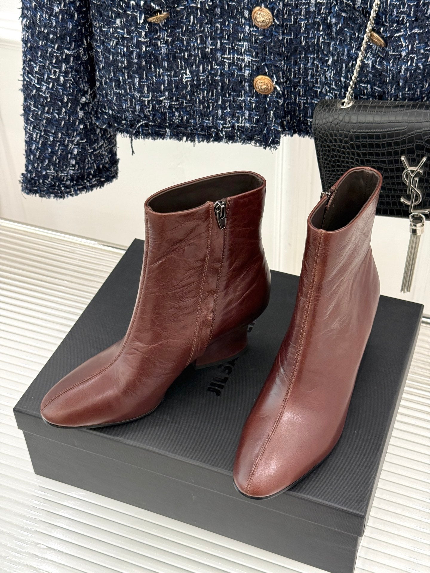 Jil Sander Lace-up Block-Heel Ankle Boots (Brown)