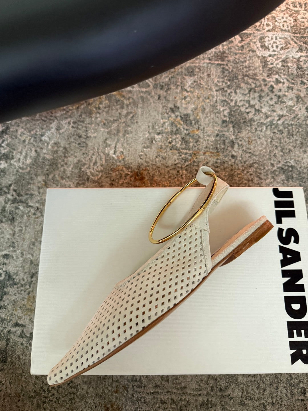 Jil Sander Pointed-Toe Perforated Suede Ballet Flats (Off-White)