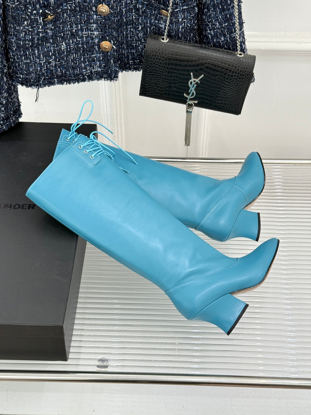Jil Sander Lace-Up Block-Heel Boots (Blue)