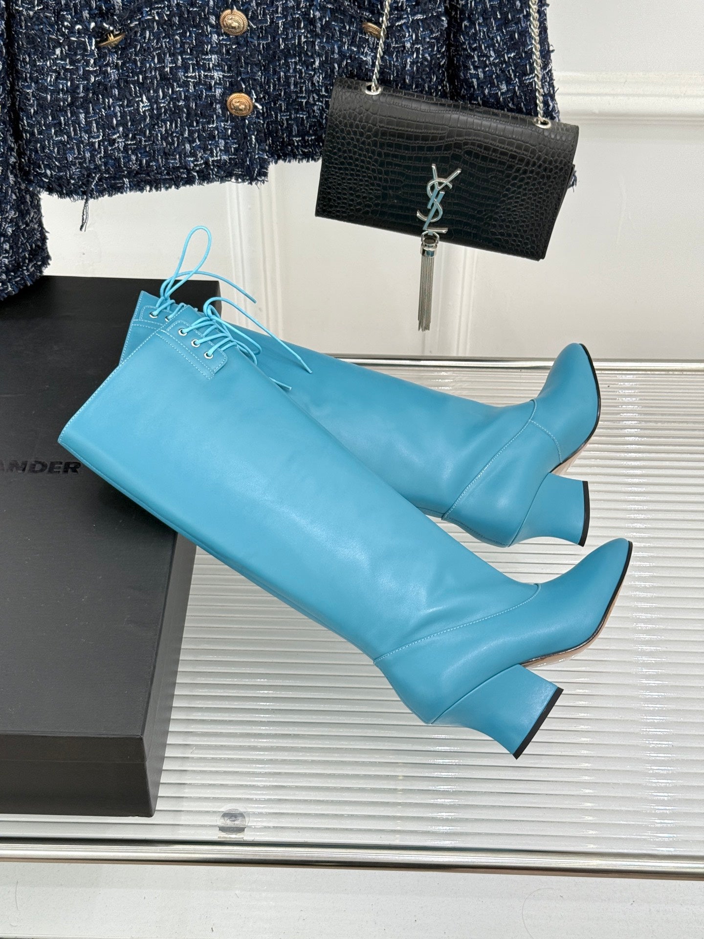 Jil Sander Lace-Up Block-Heel Boots (Blue)