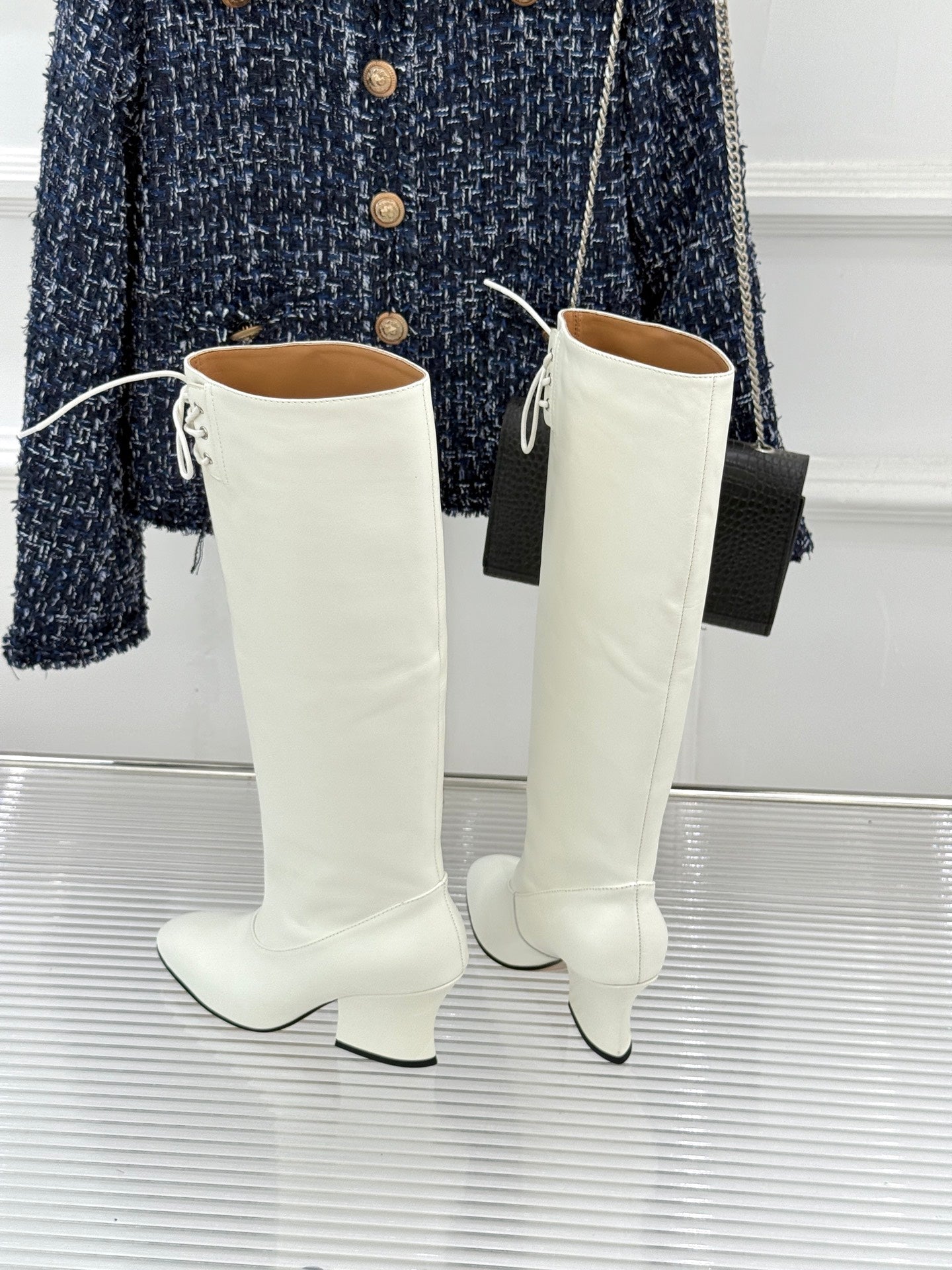 Jil Sander Lace-Up Block-Heel Boots (White)