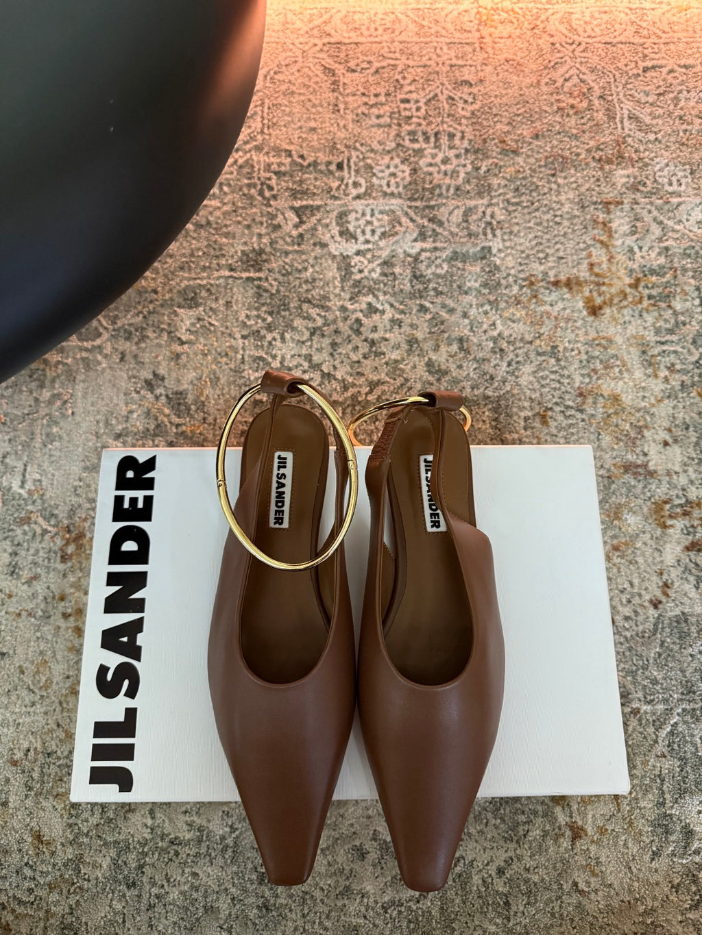 Jil Sander Leather Ballet Flats with Metal Ring (Brown)
