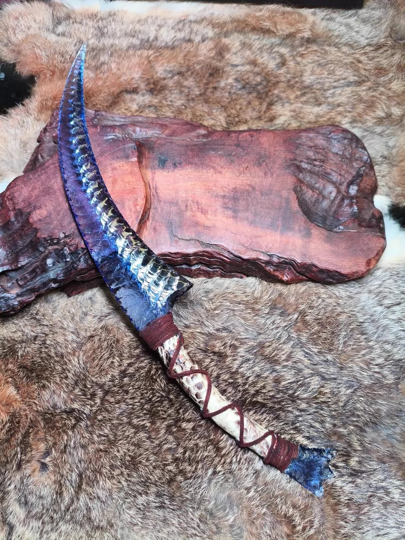 Avatar Na'vi Hunting Knife (Light Blue Lapis Lazuli Style) – Na'vi Hunting Knife – Dragon-glass Style Hunting Knife