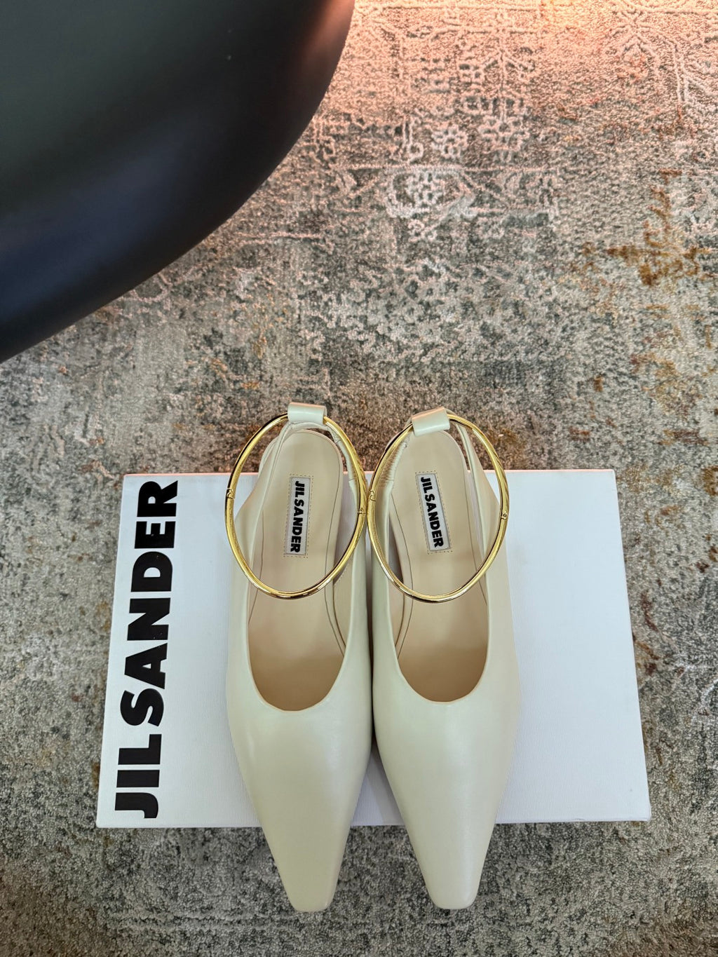 Jil Sander Leather Ballet Flats with Metal Ring (Off-White)