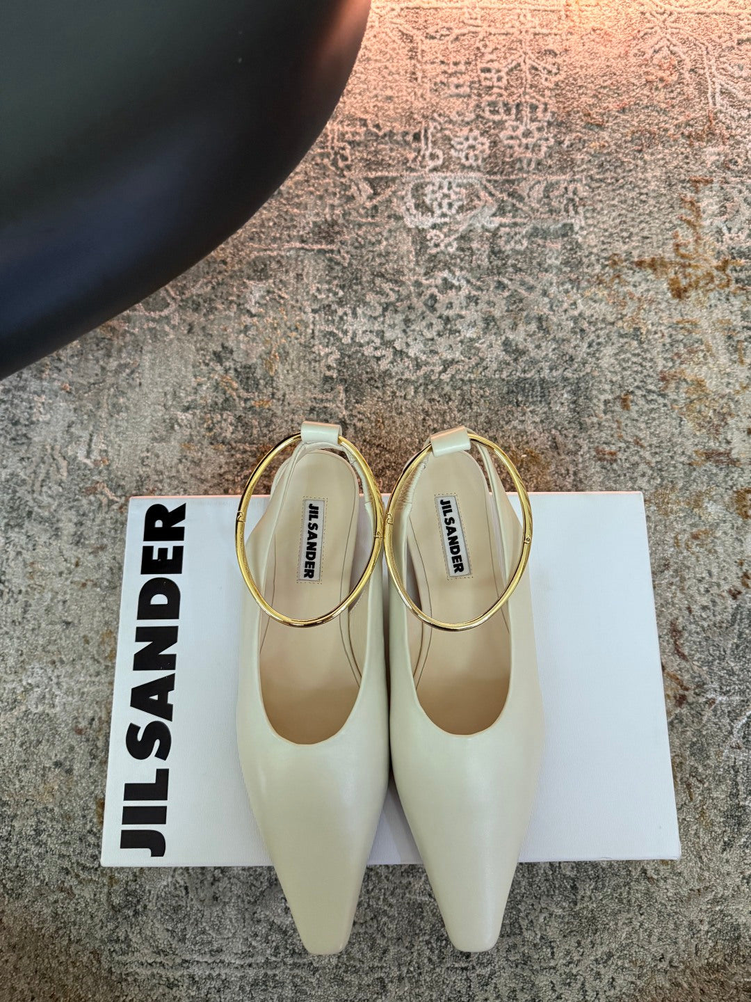 Jil Sander Leather Ballet Flats with Metal Ring (Off-White)
