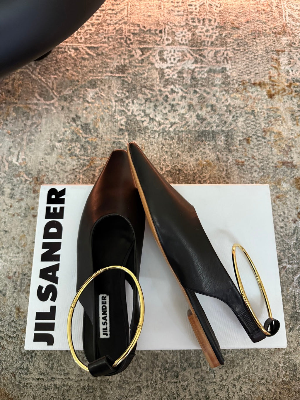 Jil Sander Leather Ballet Flats with Metal Ring (Black)